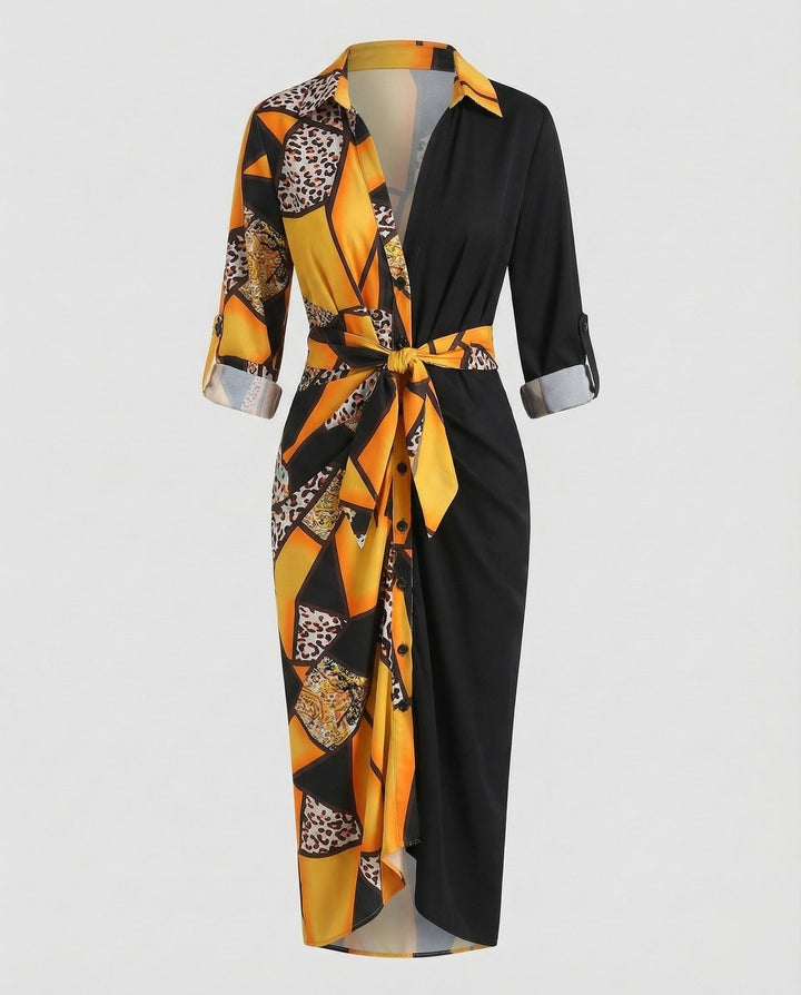 Damen Hemdblusen-Wickelkleid Bindegürtel