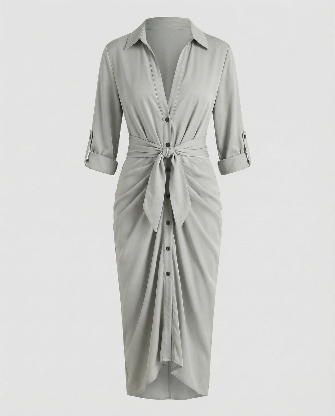 Damen Hemdblusen-Wickelkleid Bindegürtel
