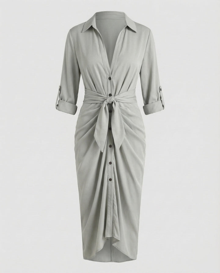 Damen Hemdblusen-Wickelkleid Bindegürtel