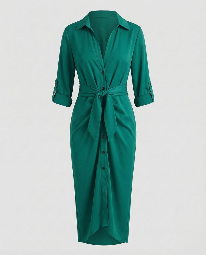 Damen Hemdblusen-Wickelkleid Bindegürtel