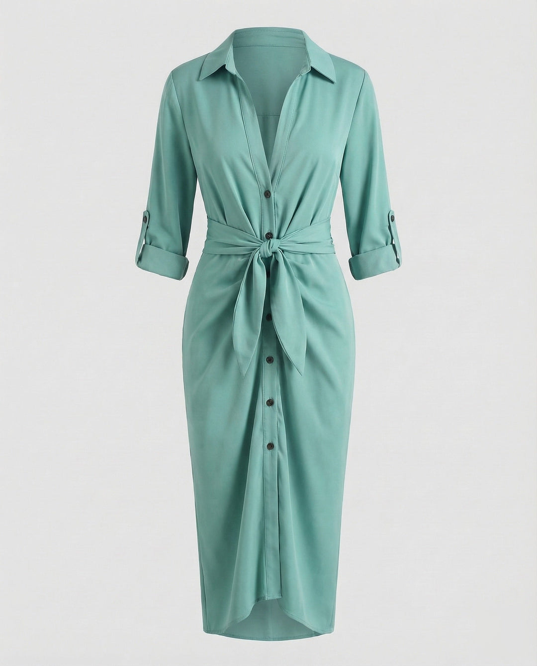 Damen Hemdblusen-Wickelkleid Bindegürtel