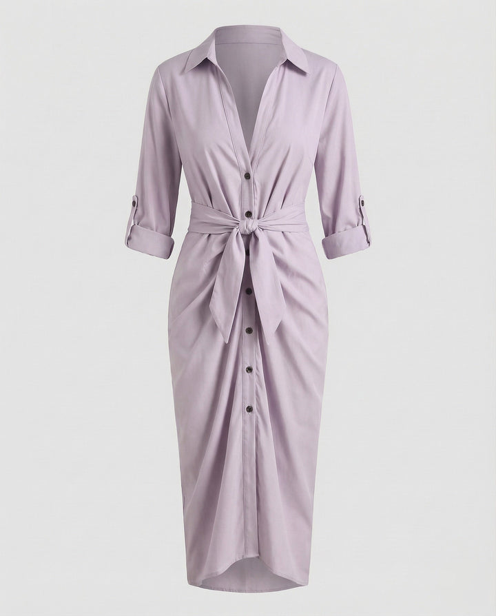 Damen Hemdblusen-Wickelkleid Bindegürtel