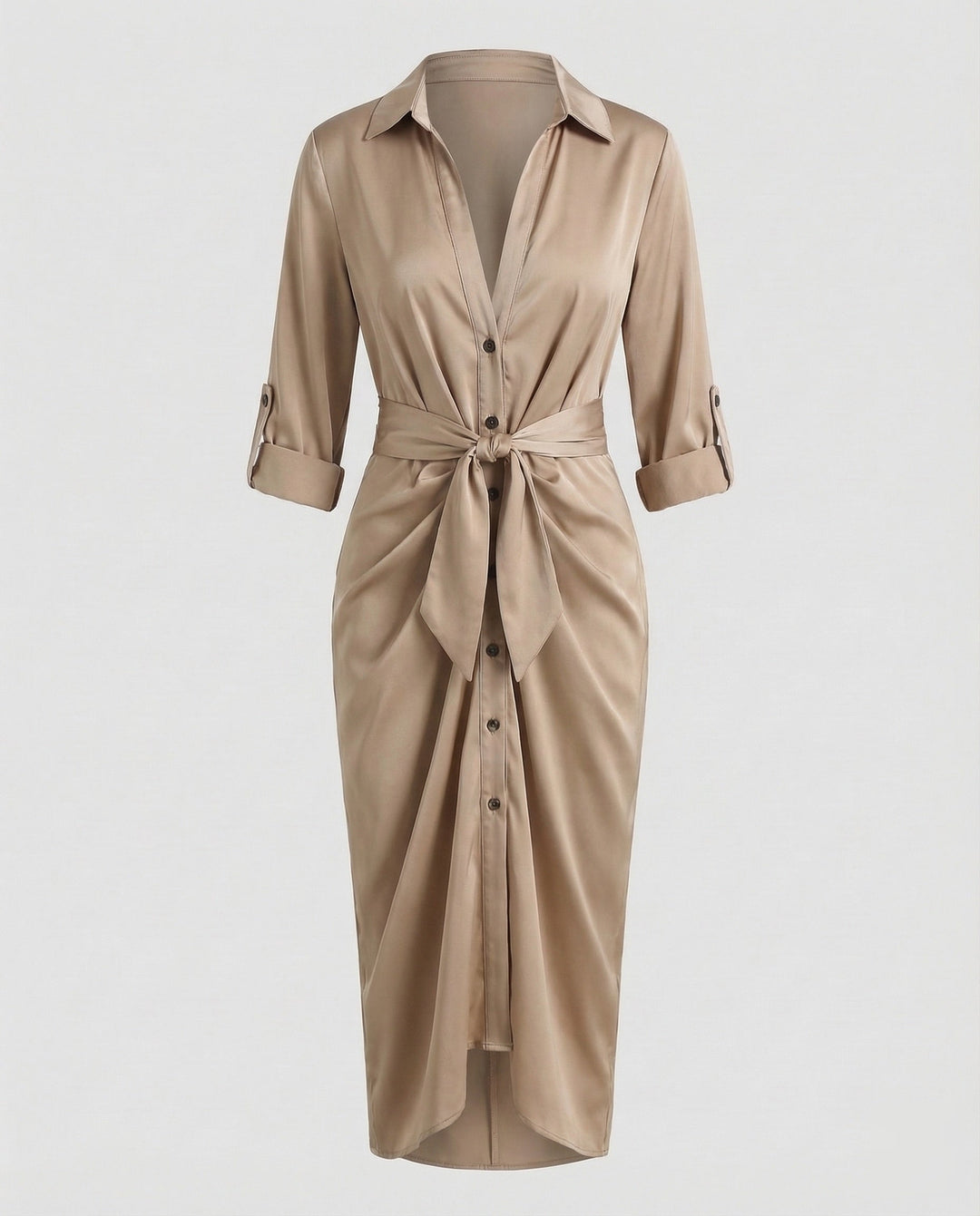 Damen Hemdblusen-Wickelkleid Bindegürtel