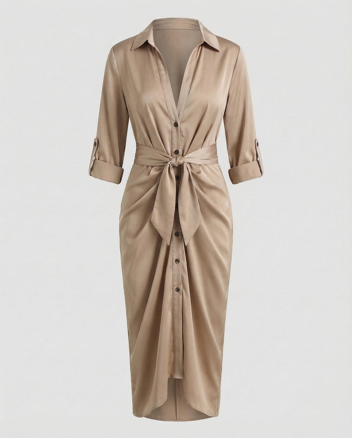 Damen Hemdblusen-Wickelkleid Bindegürtel
