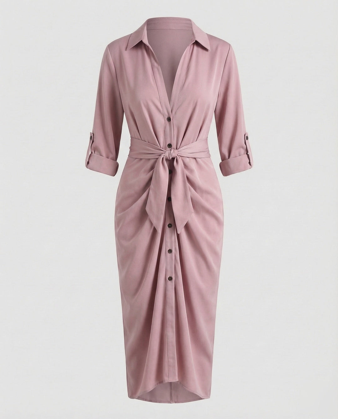 Damen Hemdblusen-Wickelkleid Bindegürtel