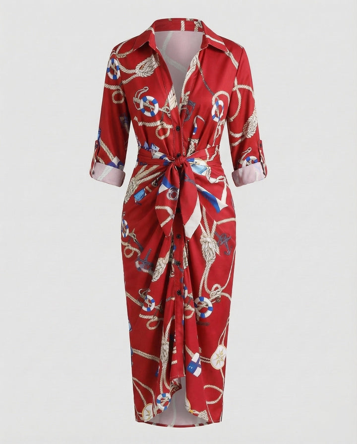 Damen Hemdblusen-Wickelkleid Bindegürtel