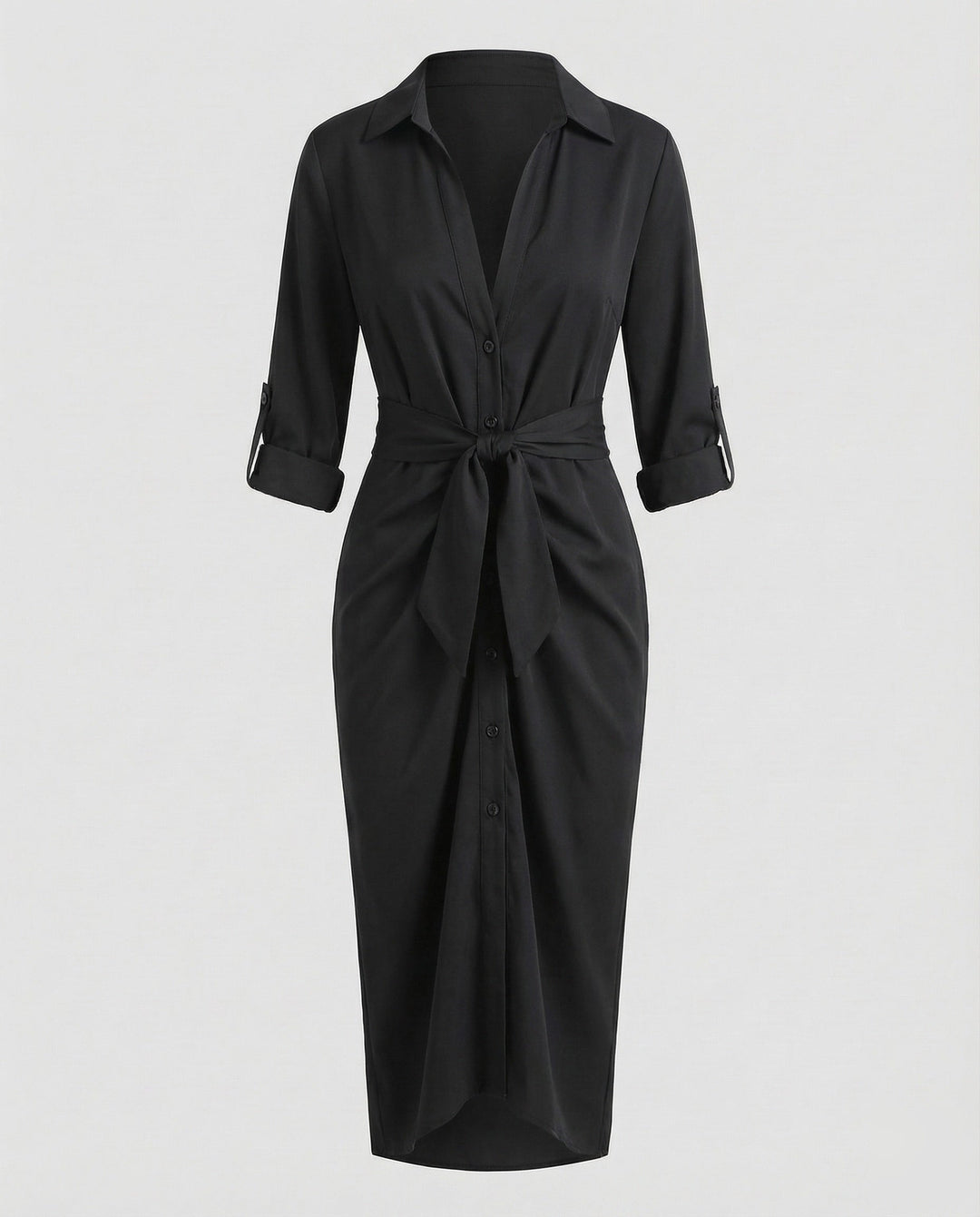 Damen Hemdblusen-Wickelkleid Bindegürtel