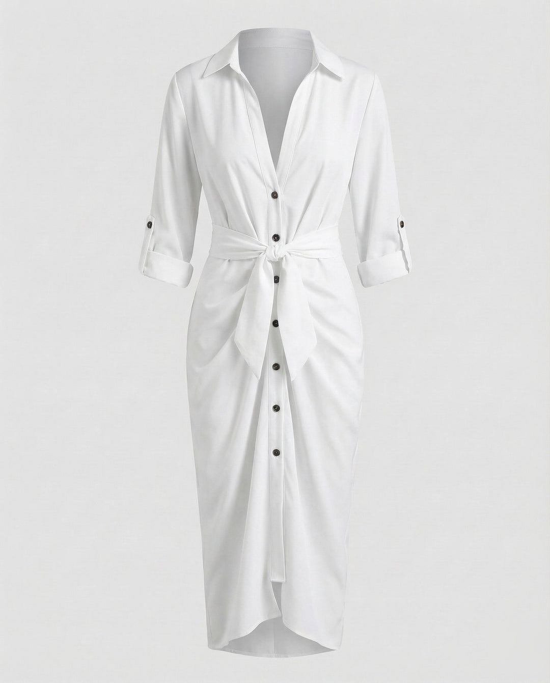 Damen Hemdblusen-Wickelkleid Bindegürtel