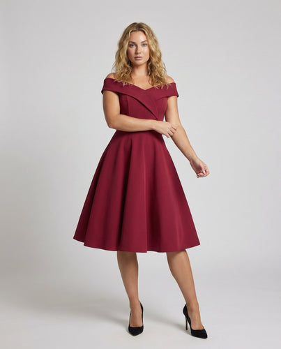Damen schulterfreies Midikleid mit Korselett
