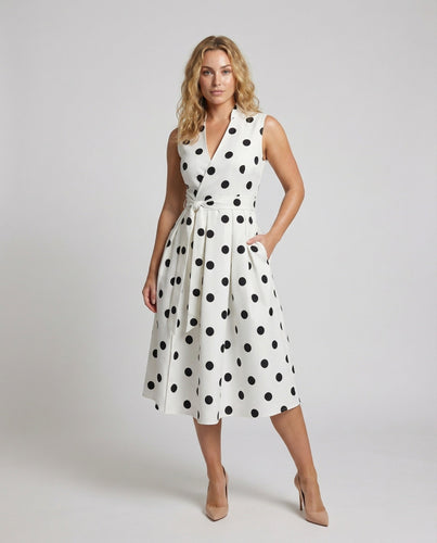 Damen Nostalgische Punkteprint Midikleid
