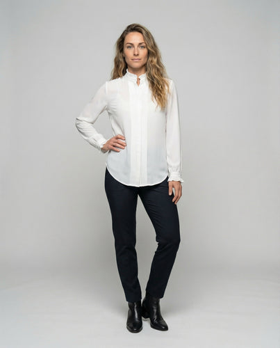 Damen Rüschenbluse Stehkragen Feminine