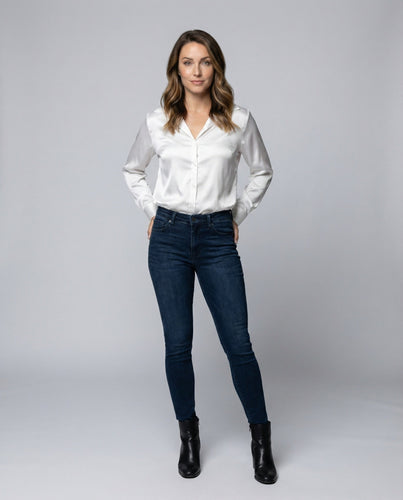 Damen Hemdbluse Seidig Glänzend Kentkragen
