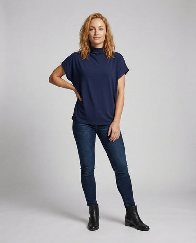 Damen Longshirt Weit Stehkragen Fledermausärmeln