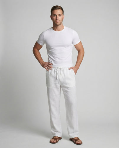 Herren Leinen-Loungehose Locker Tunnelzug