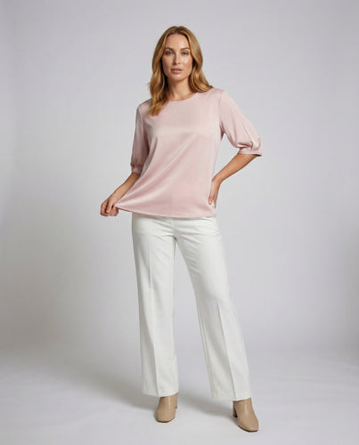 Damen Viskose Satinbluse mit Rundhalsausschnitt