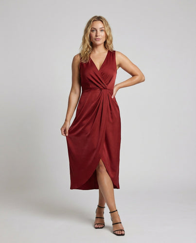 Damen Satiniertes Wickel-Midikleid