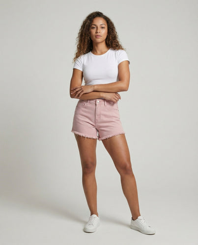 Damen nan hochgeschnittene Denim-Shorts mit ausgefranstem Doppelstufen-Saum und taillenbetonter Passform Drune