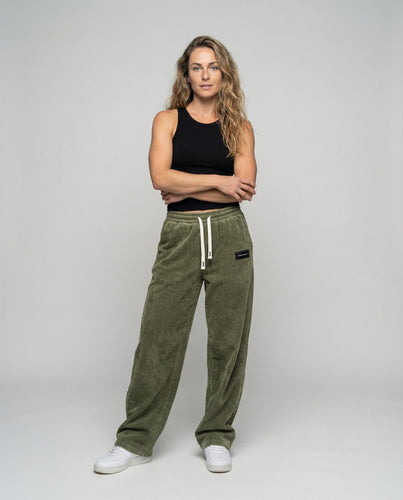 Damen nan lässige Cord-Baggy-Hose mit elastischem Tunnelzugbund, tiefem Schritt und seitlichen Eingrifftaschen Drune