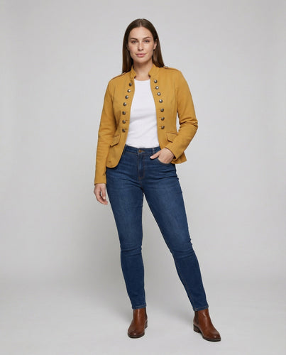 Damen nan taillierte Kurzjacke im Heritage-Stil mit dekorativer Zierknopfleiste Drune