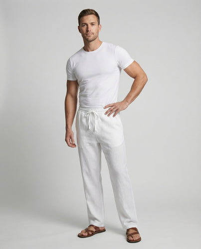 Herren nan atmungsaktive Leinen-Relaxhose mit elastischem Kordelzugbund und weitem Bein Drune