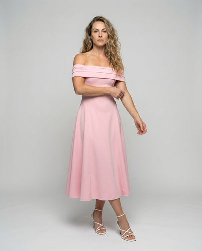 Damen Taillierte Tellerrock Mischgewebe Midi-Kleid