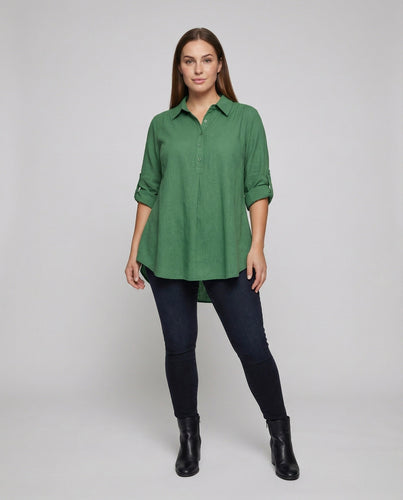 Damen A-Linien Halbe Knopfleiste Baumwollmischung Hemdbluse