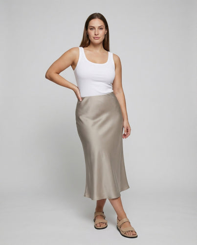Damen Edle Schräg geschnitten Satin Satin-Maxirock