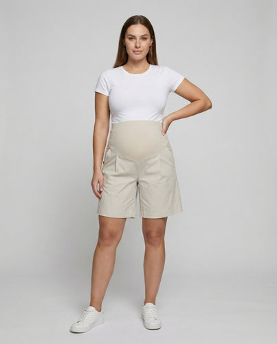 Damen Bequeme Elastisches Bauchpanel Baumwollmischung Umstands-Shorts