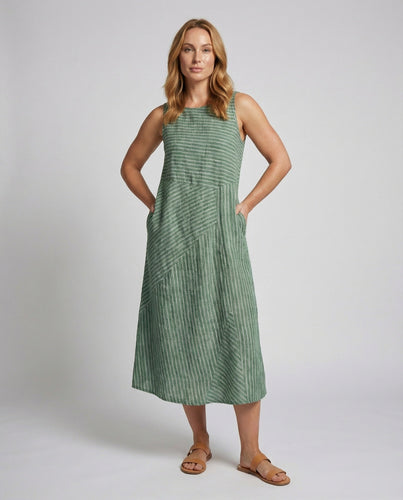 Damen Schlichte Schmeichelnder Schnitt Leinenmix Leinenmix-Midikleid