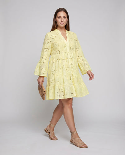 Damen Romantische Edle Lochstickerei Mischgewebe A-Linien-Kleid
