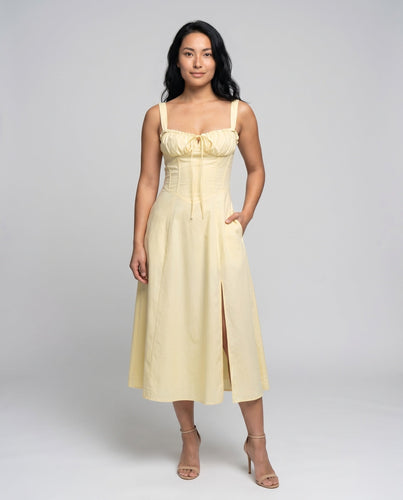 Damen Romantische Markante Korsett-Optik Mischgewebe Midikleid