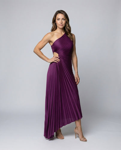 Damen Ein-Schulter Abendkleid Plissee Stufensaum