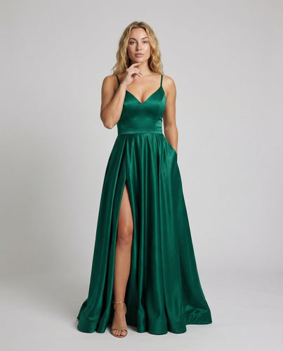 Damen Satin-Abendkleid Bustier Oberschenkelschlitz
