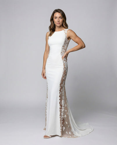 Damen Säulen-Brautkleid Spitze Bateau-Ausschnitt