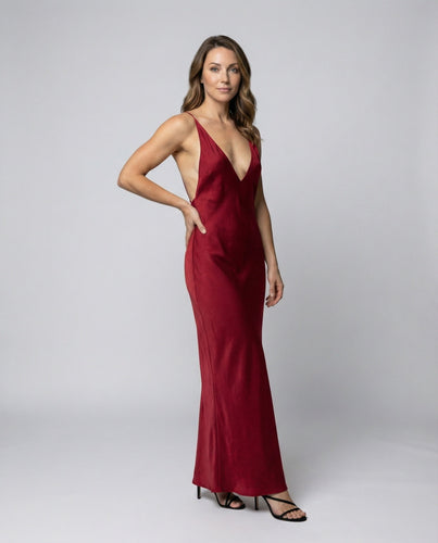 Damen Slip-Abendkleid V-Dekolleté Spaghettiträger