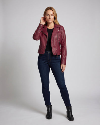 Damen Motojacke Vegan Lederoptik Asymmetrisch