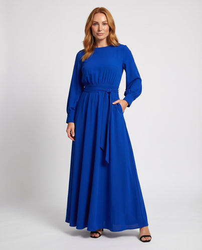 Damen Abendkleid Bodenlang Taillendrapierung Ballonärmel
