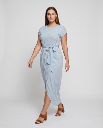 Damen Jersey-Maxikleid Tunnelzug Überlappende Front
