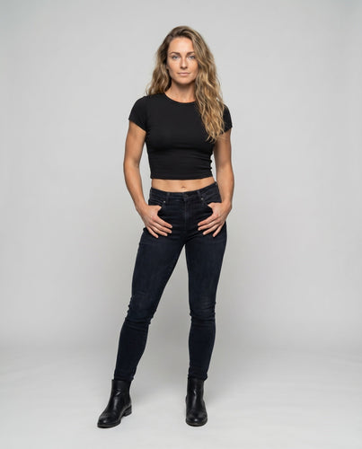 Damen Cropped-Shirt Stretch-Qualität Kurze Ärmel Rundhals