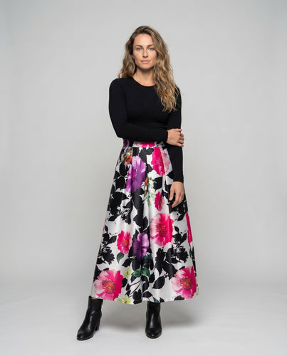 Damen Midirock Kellerfalten Großfloraler Print A-Linie