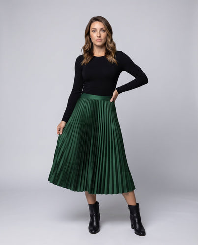 Damen Plissee-Midirock Glanzfinish Elastikbund Knitterfrei
