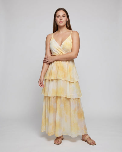Damen Maxikleid Gerafftes Mieder Stufenrock Fließend