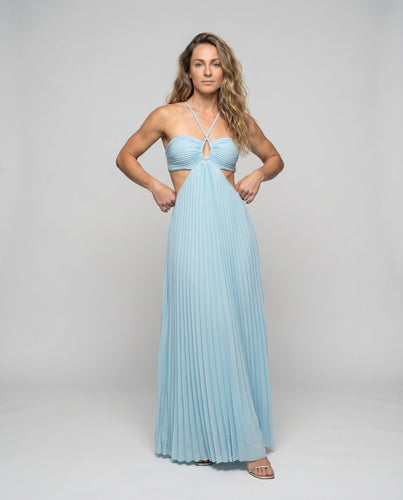 Damen Plissee-Abendkleid Zierband Tellerrock Rückenfrei