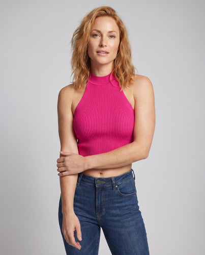 Damen Hochgeschlossener Crop-Top aus Rippstrick Drune