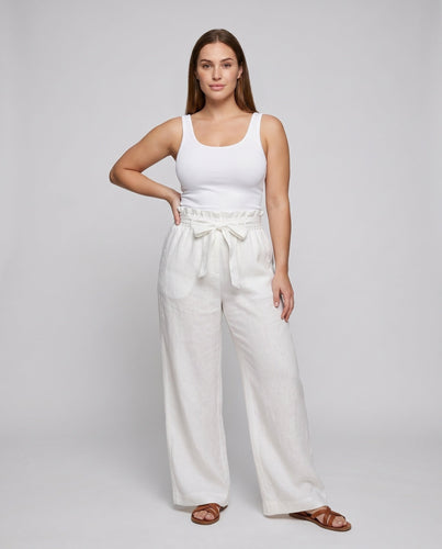 Damen luftige Leinenhose mit elastischem Bund und seitlichen Taschen
