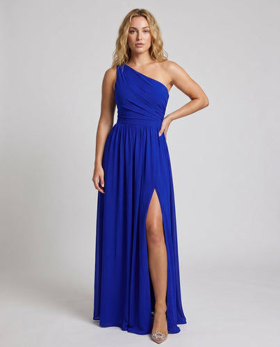 Damen Maxikleid mit asymmetrischem Ausschnitt und tiefem Schlitz Drune