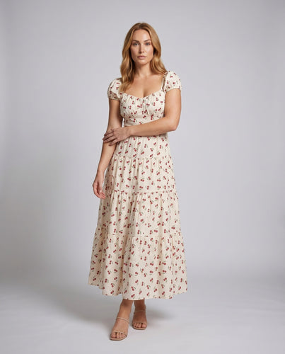 Damen Langarm Maxikleid mit floralem Design und schwingendem Rock