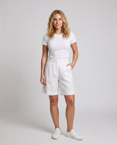 Damen Leinen-Shorts mit hohem Bund und praktischen Taschen