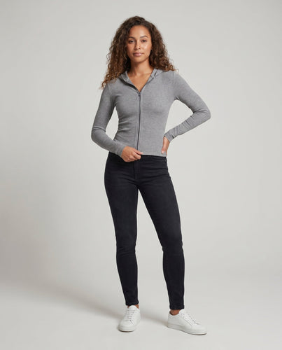 Damen elegante Strickjacke mit modernem Reißverschluss und Kapuze