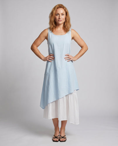 Damen Langes, lässiges Sommerkleid mit asymmetrischem Schnitt und elegantem Layering